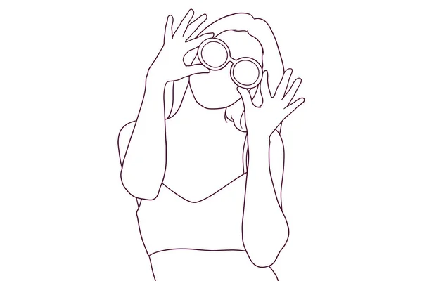 Menina Bonita Com Óculos Mão Desenhada Estilo Vetor Ilustração — Vetor de Stock