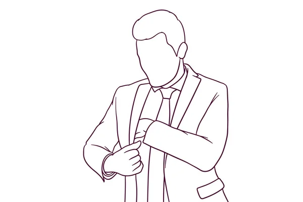 Homem Negócios Com Mão Bolso Ilustração Vetorial Estilo Desenhado Mão — Vetor de Stock