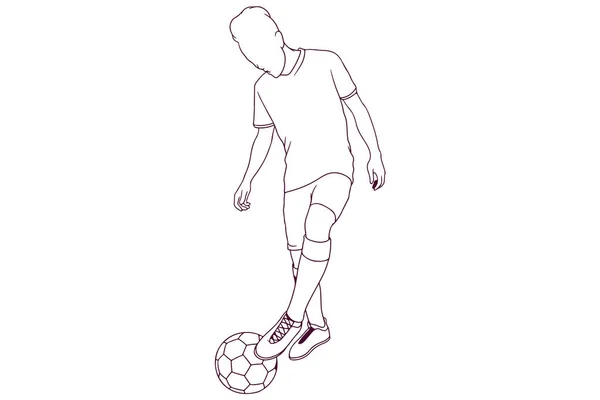 Jugador Fútbol Driblando Mano Dibujado Estilo Vector Ilustración — Vector de stock