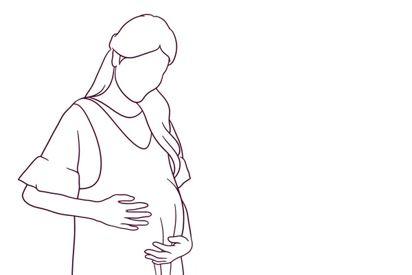 Dibujado Mano Hermosa Mujer Embarazada Ilustración — Archivo Imágenes Vectoriales