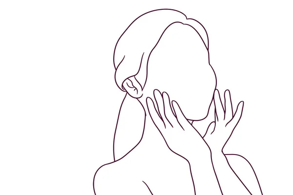 Ζωγραφισμένα Στο Χέρι Όμορφη Γυναίκα Κάνει Εικόνα Φροντίδας Του Δέρματος — Διανυσματικό Αρχείο