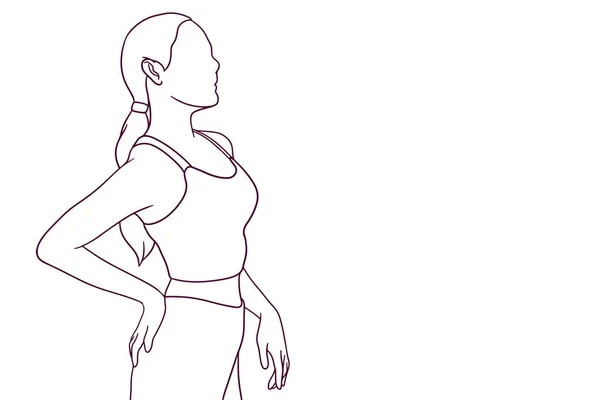 Ručně Kreslené Krásná Žena Sobě Sportovní Oblečení Ilustrace — Stockový vektor