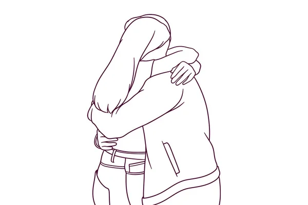 Couple Dessiné Main Embrassant Illustration — Image vectorielle