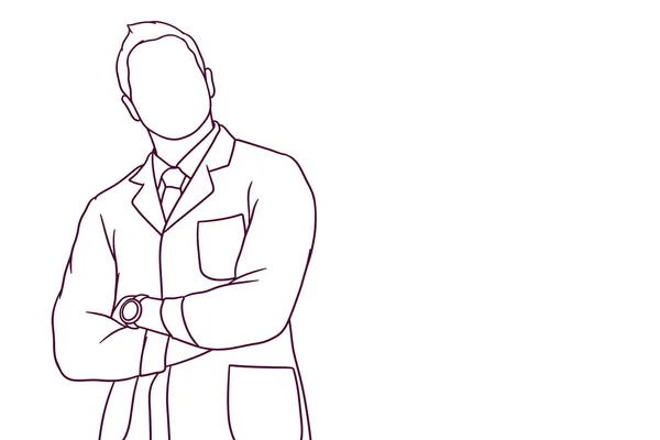 Ζωγραφισμένο Στο Χέρι Γιατρό Στέκεται Σταυρωτό Χέρι Εικονογράφηση — Διανυσματικό Αρχείο