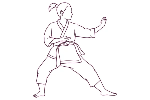 Ilustración Luchadoras Karate Dibujadas Mano — Vector de stock