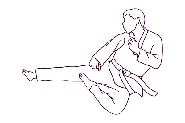 Handgezeichneter Fliegender Kick Des Taekwondo Athleten Illustration — Stockvektor