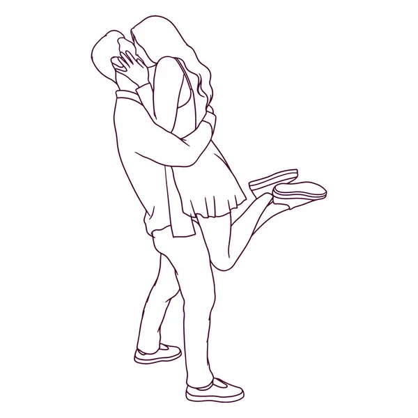 手绘幸福的夫妻拥抱亲吻的图解 爱情的概念 — 图库矢量图片