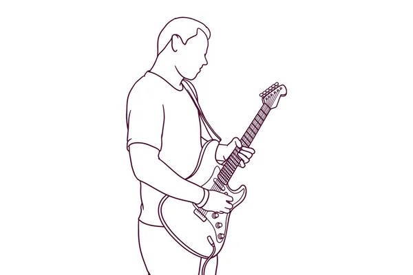 Guitariste Masculin Dessiné Main Jouant Une Illustration Guitare Électrique — Image vectorielle