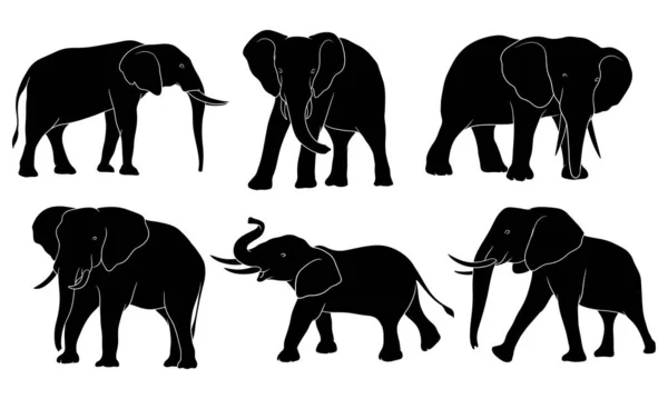 Silhouette Disegnata Mano Elefante — Vettoriale Stock