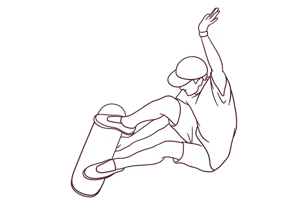 Hand Drawn Skateboarder Doing Jump Trick Illustration — Stock Vector