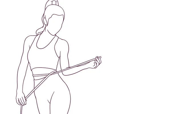 腰のイラストを測定するスポーツウェアを着た手描きの女性 — ストックベクタ