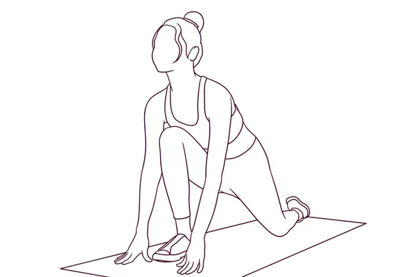 Mujer Dibujada Mano Haciendo Ilustración Fitness — Vector de stock