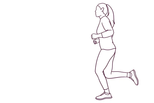 手描きの女性ジョギングワークアウトトレーニングイラスト — ストックベクタ