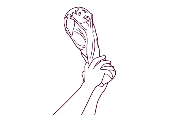 Mão Segurando Troféu Copo Mão Desenhado Estilo Vetor Ilustração —  Vetores de Stock