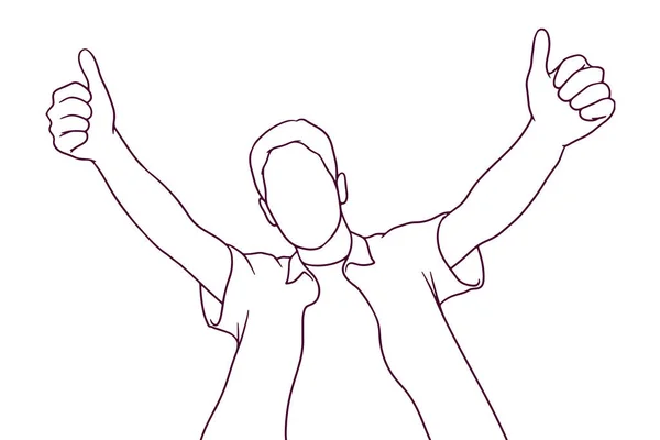 Χαρούμενος Νεαρός Που Δείχνει Τους Αντίχειρες Του Ψηλά Ζωγραφισμένο Στο — Διανυσματικό Αρχείο