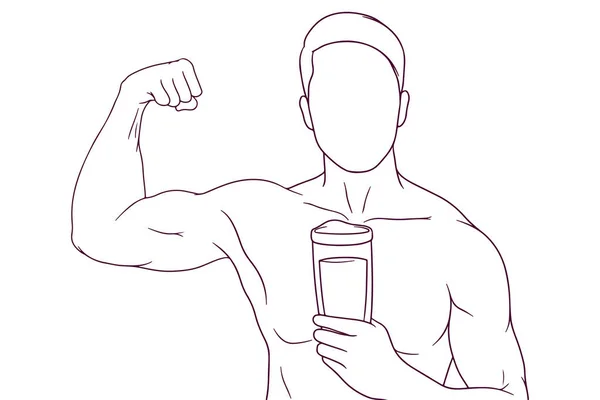 男子展示他的肌肉手绘风格矢量插图 — 图库矢量图片