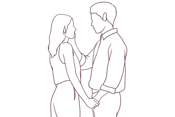 Romantique Couple Dessin Main Illustration Vectorielle Style — Image vectorielle