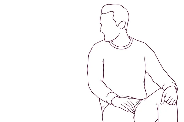 Muži Nezávazně Sedí Rozhlížejí Kolem Ručně Kreslený Styl Vektorové Ilustrace — Stockový vektor