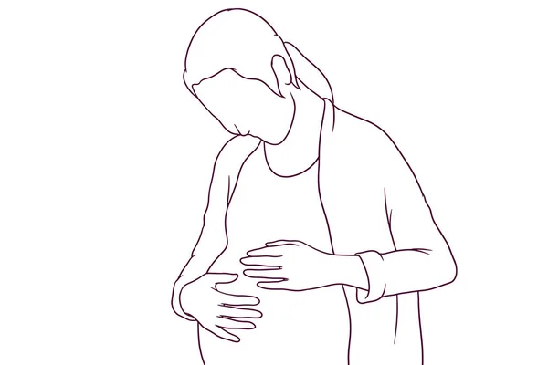 Hamile Kadın Karnına Dokunuyor Çizimi Biçim Vektör Illüstrasyonu — Stok Vektör