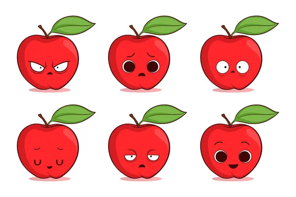 Set Von Niedlichen Handgezeichneten Apfel — Stockvektor