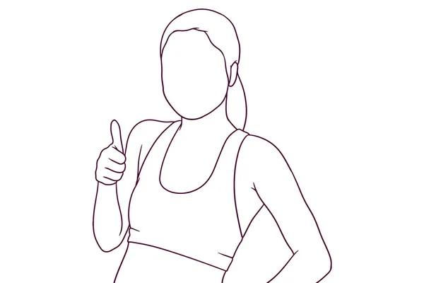 Sporty Woman Showing Her Thumbs Hand Drawn Style Vector Illustration — Stock Vector
