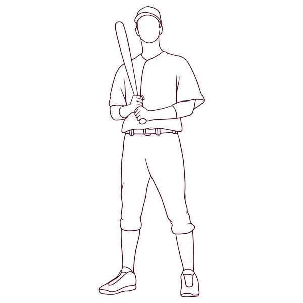 Jogador Beisebol Enquanto Segurando Morcego Ilustração Vetorial Estilo Desenhado Mão — Vetor de Stock