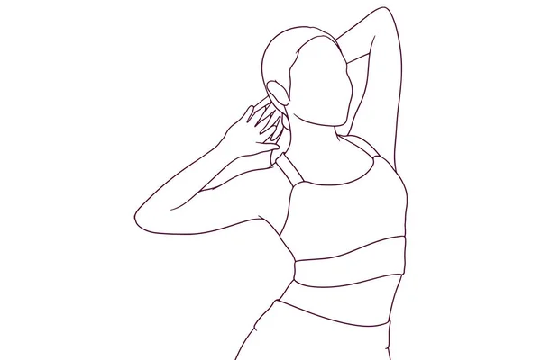 Mujer Traje Fitness Posando Ilustración Vectorial Estilo Dibujado Mano — Vector de stock