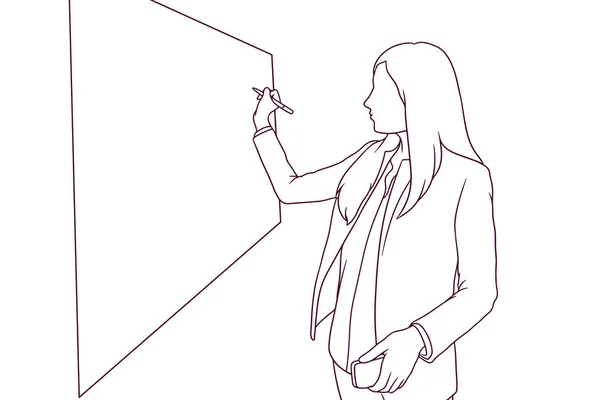 ホワイトボードに書いてる女教師 教育の概念です 手描きスタイルベクトルイラスト — ストックベクタ