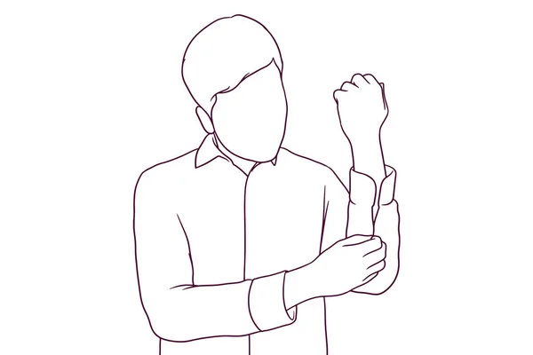 Jeune Homme Affaires Réparant Ses Boutons Manchette Illustration Vectorielle Style — Image vectorielle