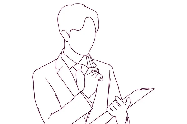 Young Businessman Checking His Notes Hand Drawn Style Vector Illustration — Stock Vector