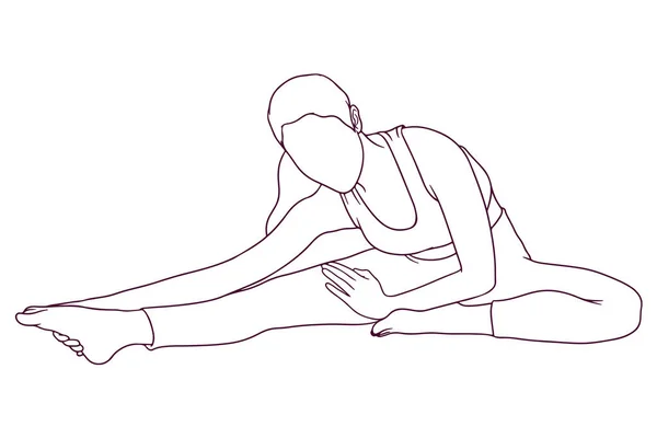 Ung Sportig Kvinna Stretching Hand Dras Stil Vektor Illustration — Stock vektor