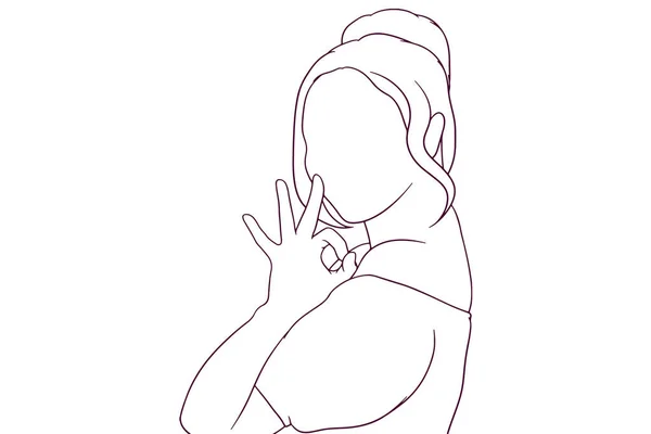 Schönes Mädchen Zeigt Übereinstimmen Geste Handgezeichnet Stil Vektor Illustration — Stockvektor