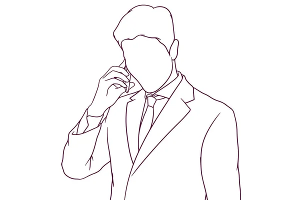 Homme Affaires Parlant Sur Téléphone Dessin Main Illustration Vectorielle Style — Image vectorielle