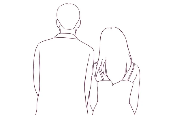 Couple Standing Together Hand Drawn Style Vector Illustration — Image vectorielle
