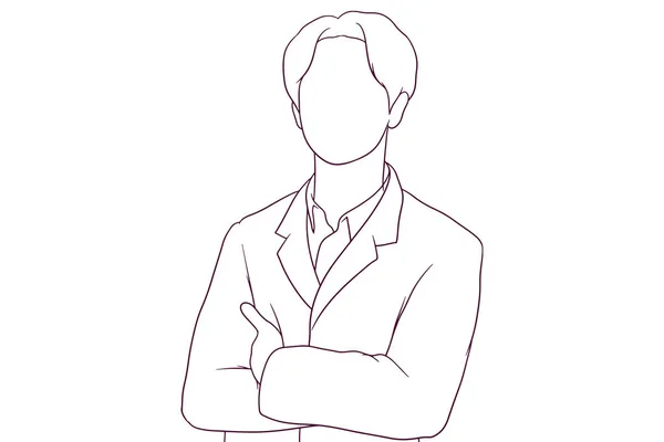 Serious Young Male Doctor Standing Crossed Arms Hand Drawn Vector — Image vectorielle
