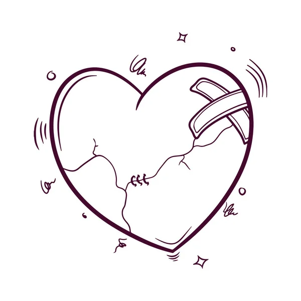Ilustración Vector Corazón Roto Dibujado Mano — Vector de stock