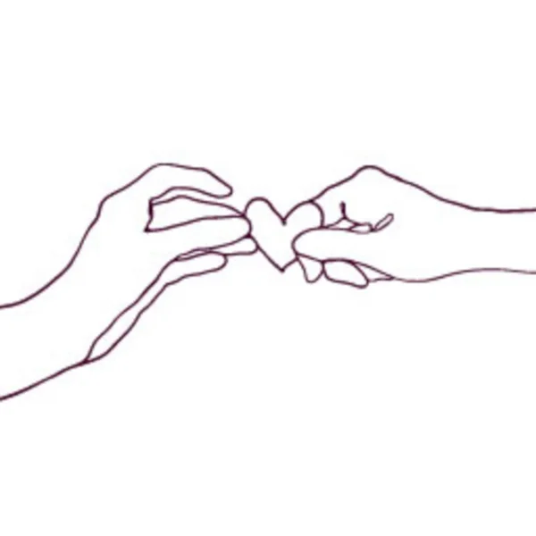 Uma Linha Handrawn Casal Mãos Gesto Ilustração — Vetor de Stock