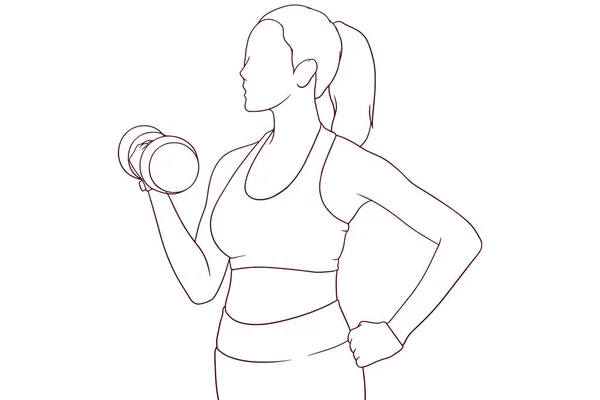 Fitness Mujer Sosteniendo Mancuerna Dibujado Mano Vector Ilustración — Vector de stock