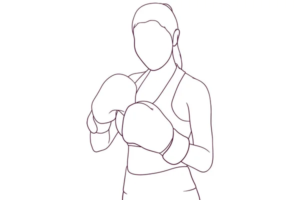Mujer Atlética Con Guantes Boxeo Ilustración Vector Dibujado Mano — Vector de stock