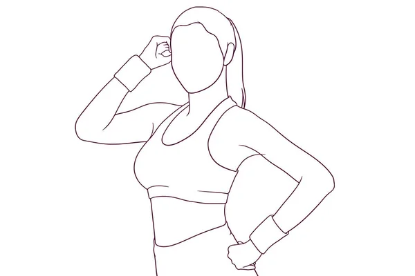 Ajuste Mujer Golpeando Una Pose Dibujado Mano Vector Ilustración — Vector de stock