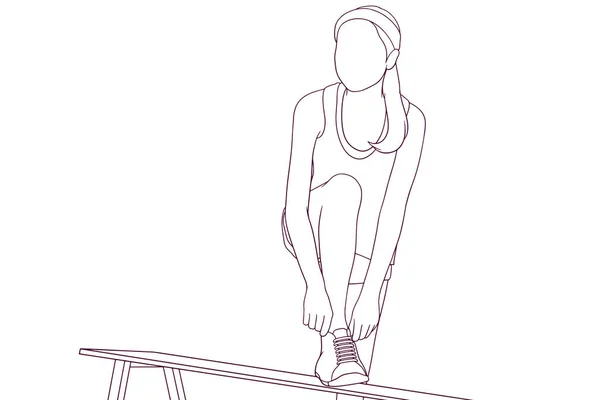Mujer Atlética Preparándose Para Ejercicio Dibujado Mano Vector Ilustración — Vector de stock