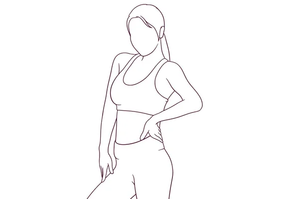 Sporty Girl Gym Clothes Exercise Activity Concept Hand Drawn Vector — Stock Vector