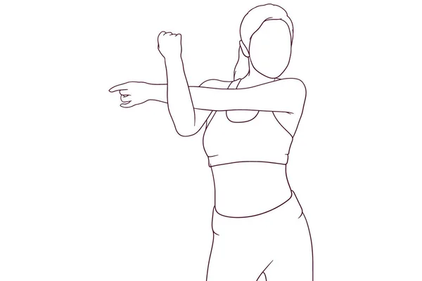 Fitness Girl Macht Stretching Übungen Gesunder Lebensstil Handgezeichnete Vektorillustration — Stockvektor