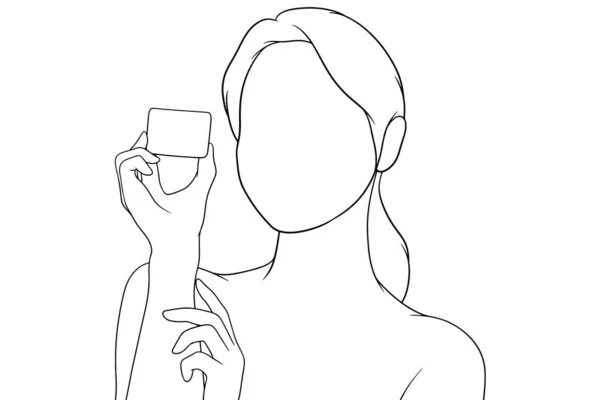 Beautiful Girl Holding Cream Skincare Concept Hand Drawn Vector Illustration — Stock Vector