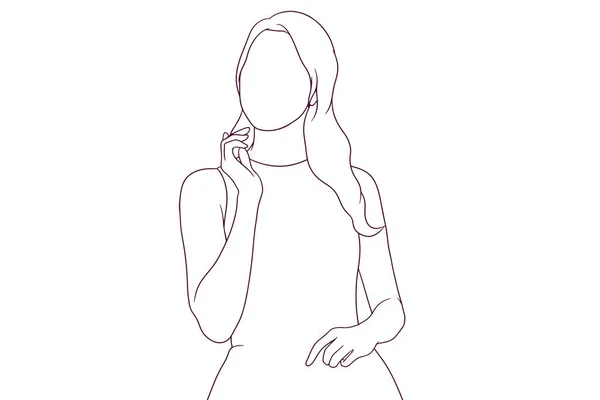 Κομψή Γυναίκα Όρθια Χαριτωμένη Ιδέα Χειροκίνητη Απεικόνιση Διανύσματος — Διανυσματικό Αρχείο