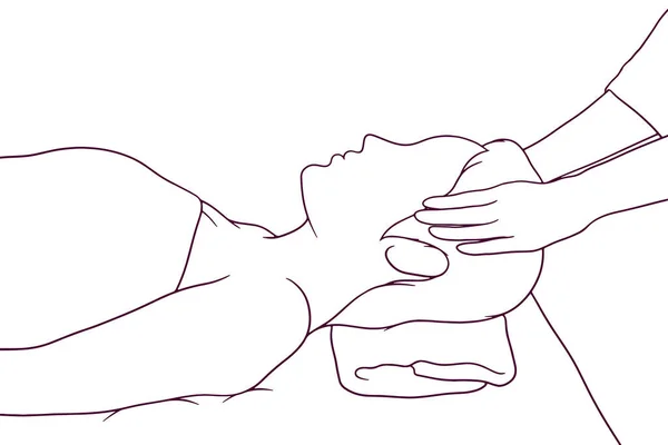 Femme Recevant Massage Relaxant Tête Illustration Vectorielle Dessinée Main — Image vectorielle