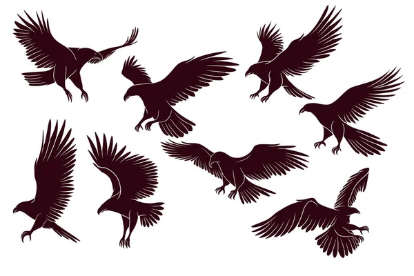 Silhouette Dessinée Main Aigle Volant — Image vectorielle