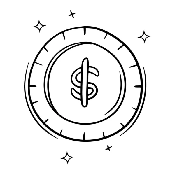 Handritad Dollar Coin Doodle Vector Skiss Illustration — Stock vektor