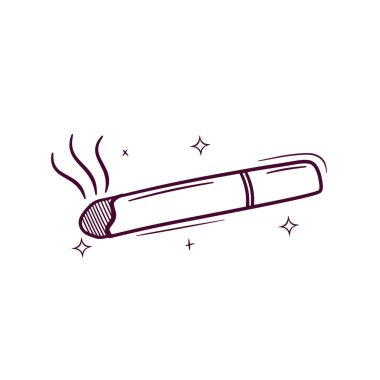 El Kaplama Yanan Sigara. Doodle Vektör Çizim Çizimi