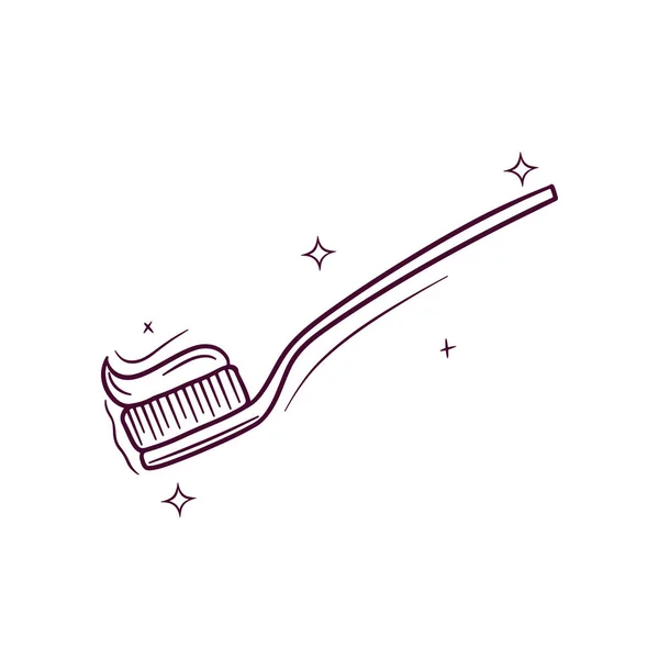 Handgetekende Tandenborstel Met Tandpasta Doodle Vector Schets Illustratie — Stockvector